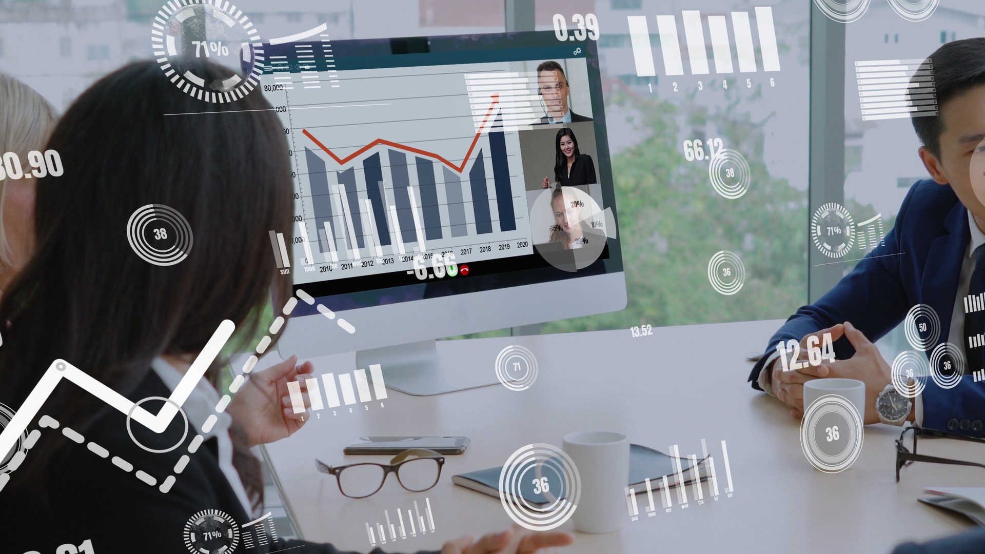 Visual criativo de pessoas de negócios em uma reunião de funcionários corporativos em chamada de vídeo