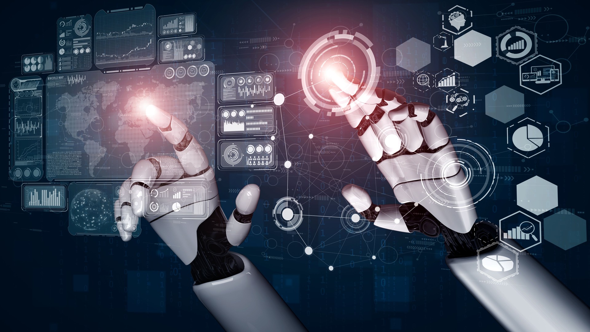 Futuro robô de inteligência artificial e ciborgue.